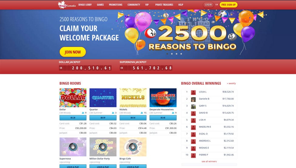 Bingo Canada – $30 Free Bingo Bonus – No deposit required games and lobby