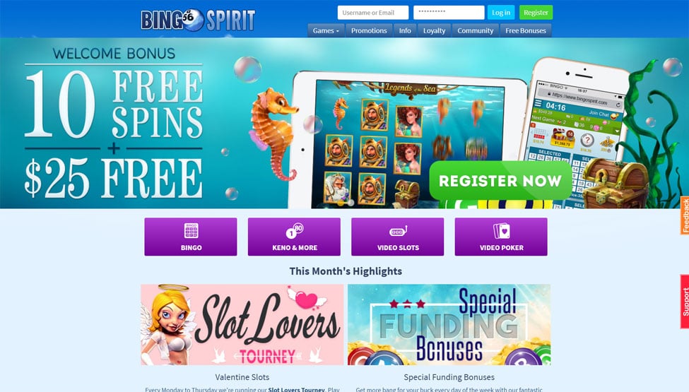 Bingo Spirit – 500% Bonus and 10 Free Spins games and lobby