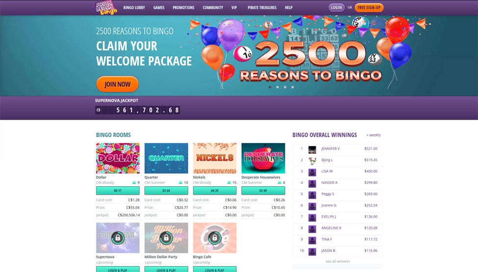 South Beach Bingo – $25 No Deposit, cash prizes and jackpots games and lobby
