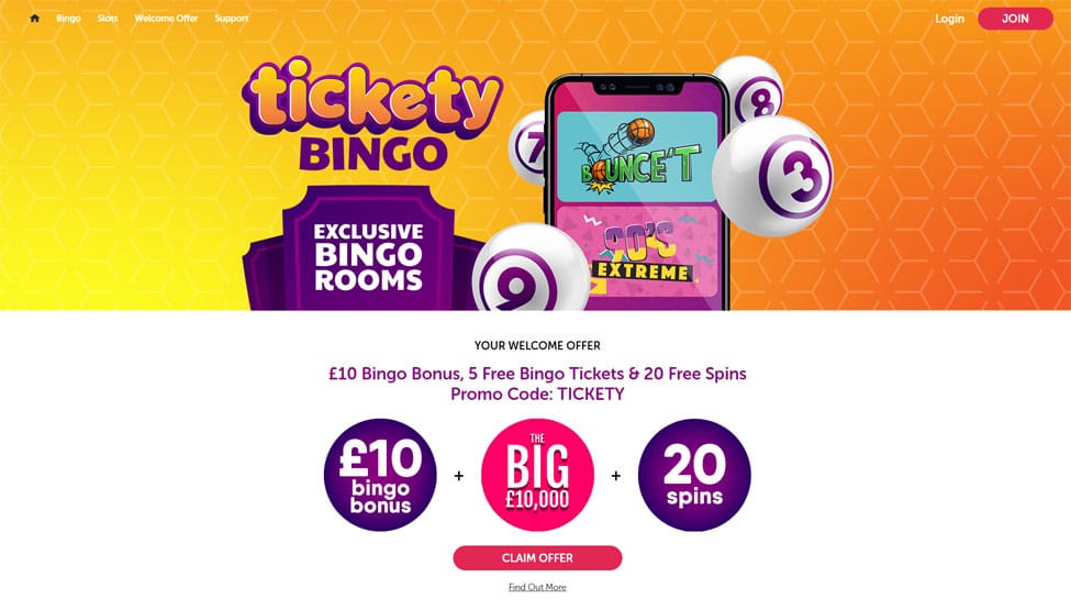 Tickety Bingo – 5 Free Bingo Tickets & 20 Free Spins games and lobby