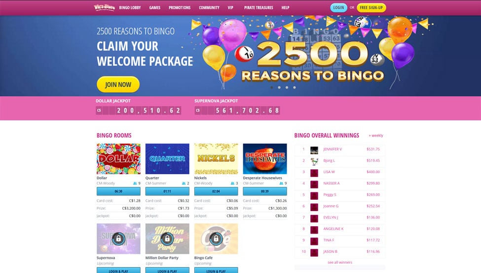 Vics Bingo – 500% deposit bingo bonus for new players games and lobby